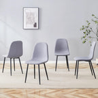 Modern Linen Dining Chairs Set of 4, Luxury Upholstered Kitchen Chairs with High Resilience Foam & Integral Black Metal Legs, Mid-Century Side Chairs for Dining Room, Vanity, Light Grey