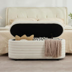 45.5" Storage Teddy Ottoman Bench Upholstered Fabric Bench Hidden Storage Chest with Slow-Close Safety Hinge for Bedroom, Living Room, Entryway, White