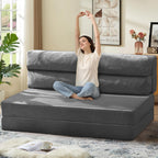 JUIKURY Folding Sofa Bed, Convertible Sleeper Chair with Pilow Foldable Matress, 2 in 1 Pull Out Loveseat Sofa Portable Fold Out Chair Bed Floor Couch Lounge for Living Room Bedroom (Grey, Queen)