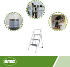 Amig - Folding Steel Stool - 3 Non-Slip Treads - Max Load 150 kg - Professional & Domestic Use - Space-Saving Design - Ideal for Small Heights, White, 103 cm, Alloy Steel