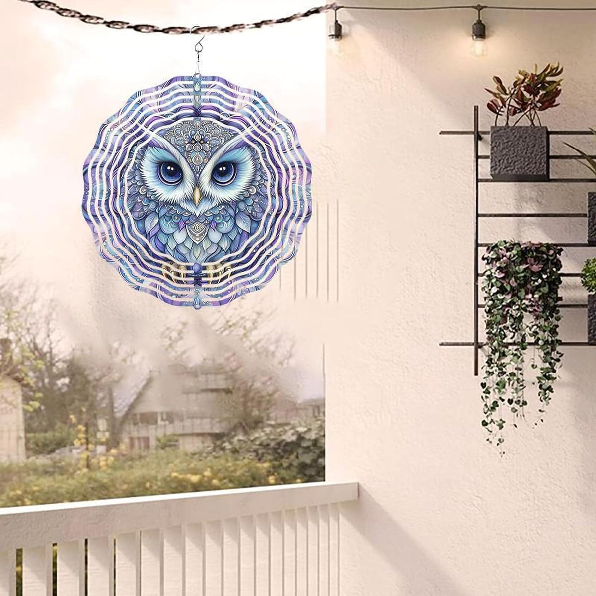 10 Inch Owl Wind Spinner, 3D Stainless Steel Hanging Kinetic Wind Sculpture Gifts for Garden Decor Yard Art Indoor Outdoor Window Porch Front Door Decoration