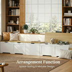 63" Farmhouse L-Shaped Bench with Cushion, Breakfast Nook Benches with Hidden Storage, Kitchen Corner Dining Bench Seating for Entryway, Dining Room Kitchen, Oak and White