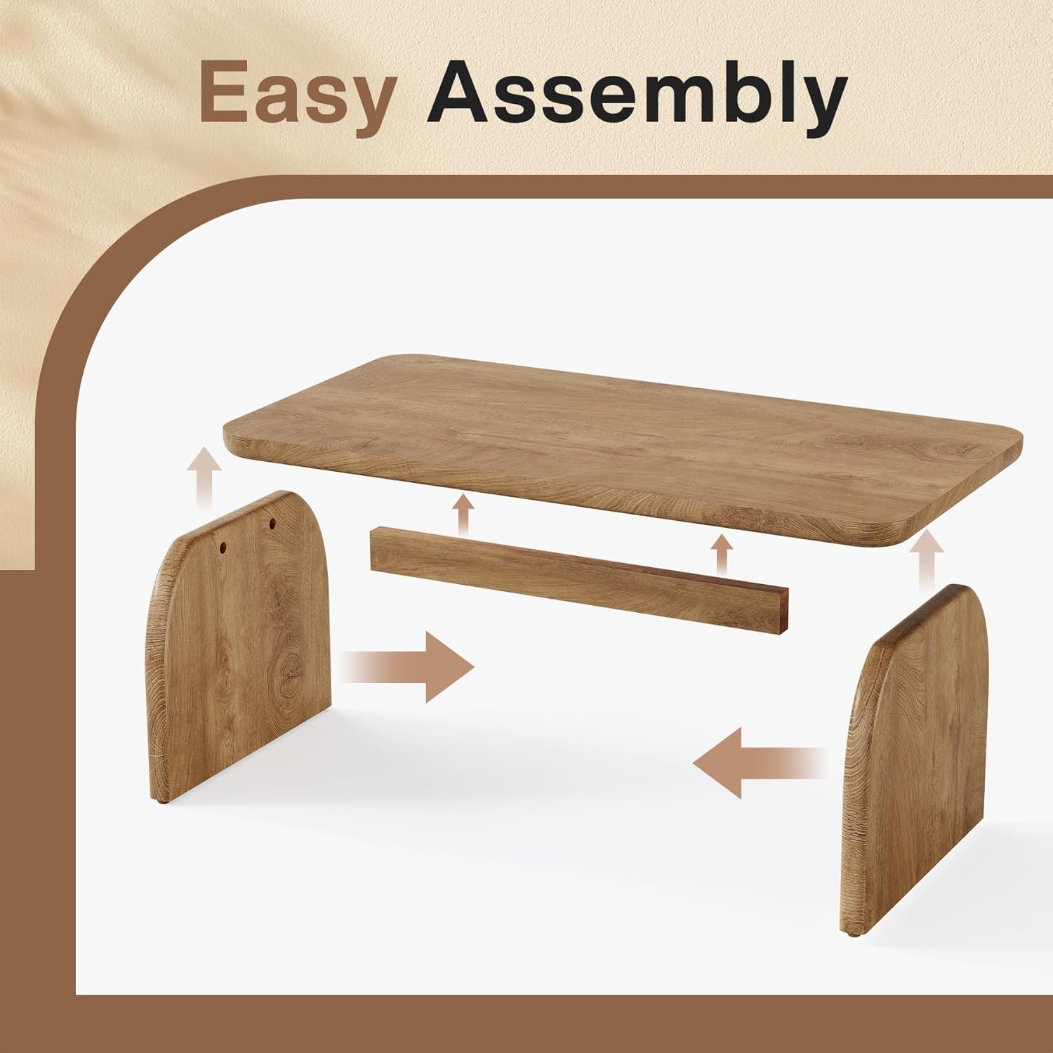 Tribesigns Rectangle Coffee Table, 47-Inch Wood Rectangular Living Room Table, Farmhouse Accent Center Low Cocktail Tea Table with Sturdy Base & Rounded Corners, Easy Assembly (Natural Brown)