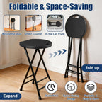 Folding Stool, Black 24 Inch Foldable Bar Stool with Handle | Folding Extra Seat, 500 lbs Capacity, Space-Saving, for Kitchen Island, Counter, Guitar, RV Travel, Camping, Party (1 Pack)