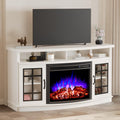 LUXOAK 59" Curved Fireplace TV Stand with Storage Cabinet for TVs Up to 65" | Built 26" Electric Fireplace, Farmhouse Entertainment Center with Open Shelves, Media TV Console for Living Room, White