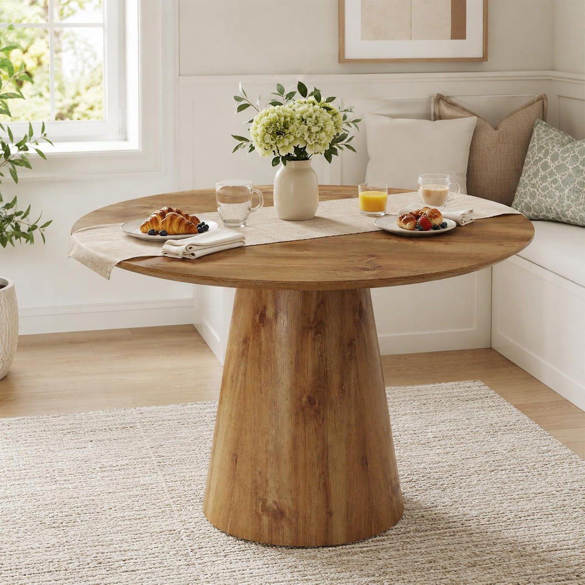 45" Round Dining Table, Round Pedestal Dining Table for 4 | One-Piece Round Tabletop, Wood Grain Finish, Stable Pedestal Base, Easy Assembly, for Kitchen Dining Room