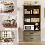 IDEALHOUSE Kitchen Pantry Cabinet, Freestanding Tall Hutch with Barn Doors, Drawer and 2 Adjustable Shelves for Dining Room, Kitchen, Grey