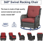 Patio Furniture Set with Swivel Chairs, 5 Pieces Outdoor Wicker Furniture Set with Patio Swivel Rocker Chairs for Patio, Yard, Deck, Porch, Poolside