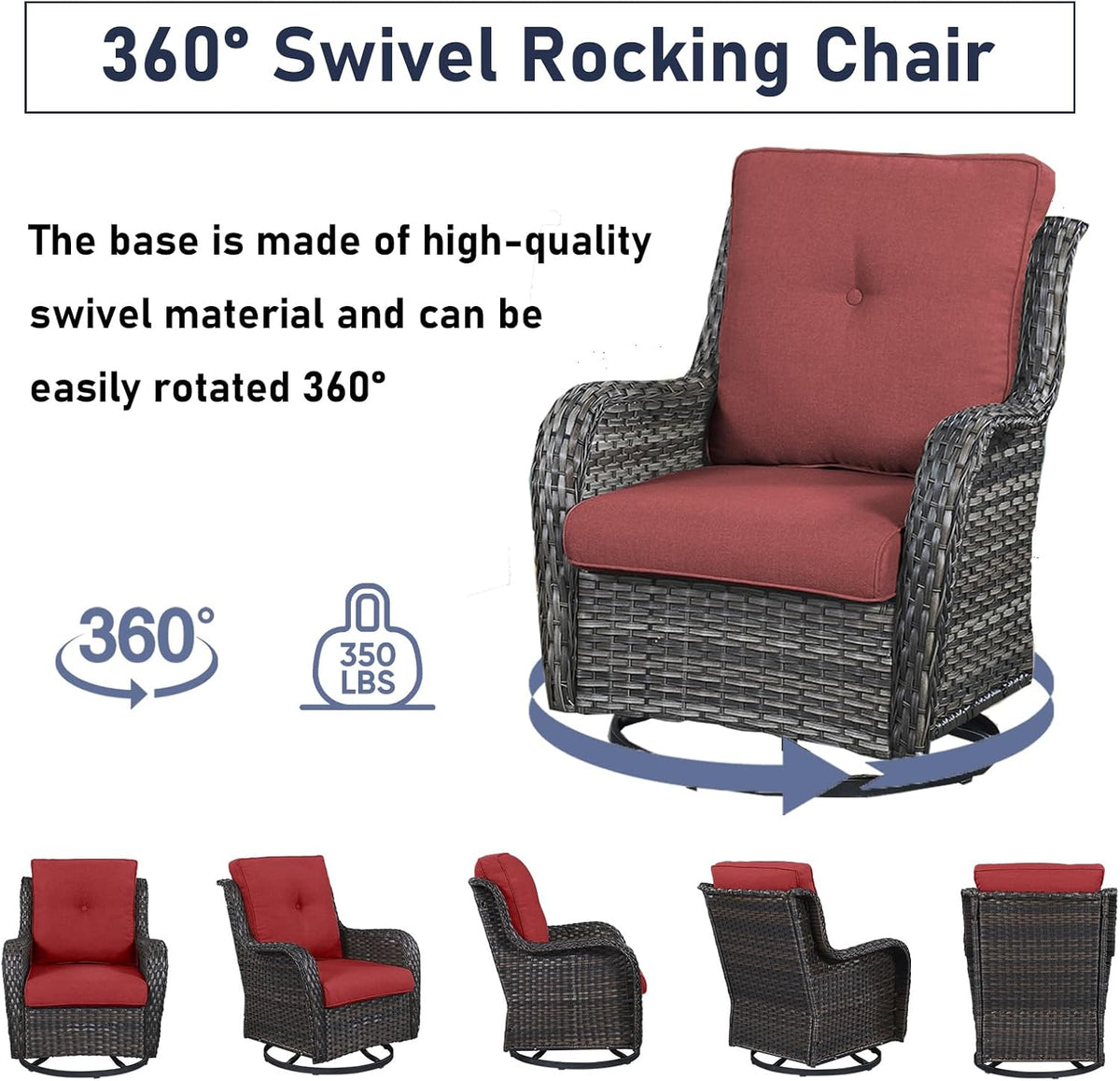 Patio Furniture Set with Swivel Chairs, 5 Pieces Outdoor Wicker Furniture Set with Patio Swivel Rocker Chairs for Patio, Yard, Deck, Porch, Poolside