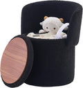 Storage Ottoman Modern Vanity Stool with Foldable Backrest | Teddy Velvet Footstool with Extra Seating Small Side Table Footrest Stool Makeup, Bedroom (Black)