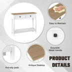 kinbor Entryway Table - White Console Table with 2 Drawers, Narrow Small Console Table with Storage Shelf for Entryway, Living Room, Hallway, Easy to Install, White