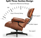 Top Grain Leather, Mid Century Chaise Lounge Chair and Ottoman, Reading Chair, Accent Chair, Modern Classic Chair, Heavy Duty Base Support for Living Room Lounge Office, Walnut-Brown, Heightening