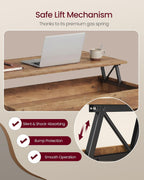 VASAGLE Lift Top Coffee Table with Hidden Storage, Gas Spring