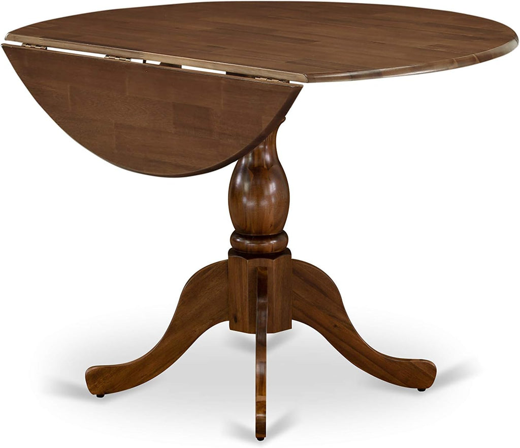 East West Furniture DMT-AWA-TP Dublin Kitchen Dining Table - a Round Wooden Table Top with Dropleaf & Pedestal Base, 42x42 Inch, Walnut