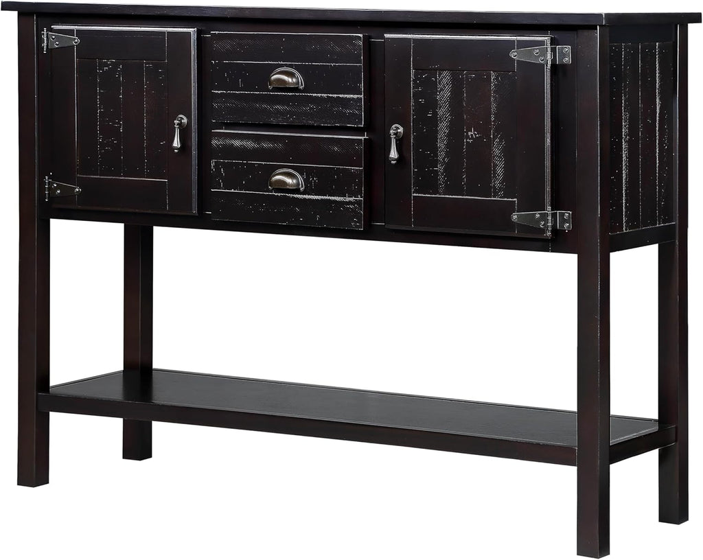 Knocbel Vintage Console Table with 2 Drawers, 2 Storage Cabinets and Bottom Open Shelf, Entryway Hallway Sofa Table Dining Room Buffet Sideboard, 48" W x 14" D x 34" H (Espresso)