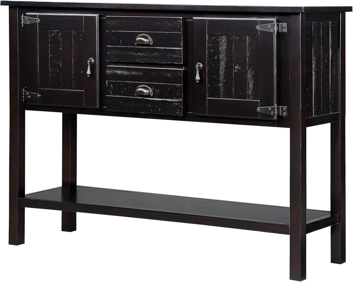 Knocbel Vintage Console Table with 2 Drawers, 2 Storage Cabinets and Bottom Open Shelf, Entryway Hallway Sofa Table Dining Room Buffet Sideboard, 48" W x 14" D x 34" H (Espresso)