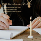 20 Minute 100% Pure Beeswax Candles, Mini Mindful Meditation Taper Candles, Smokeless & Dripless with Holder for Yoga, Prayer, Relaxation (White,24 Pack)