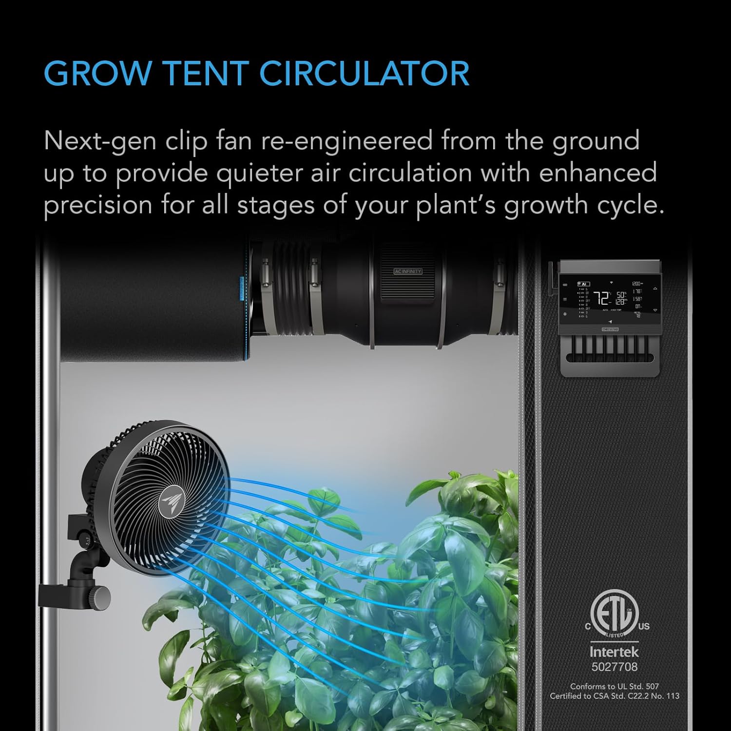 AC Infinity CLOUDRAY A6, Grow Tent Clip Fan 6” with Redesigned Long-Life EC Motor, Custom 10 Dynamic Wind Speeds, Weatherproof IP-54, Manual Swivel, for Hydroponics Circulation Cooling