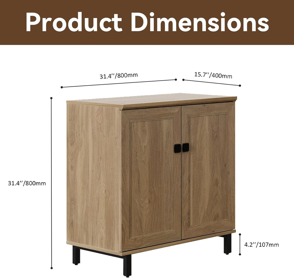 FENSULN Buffet Sideboard Cabinet Farmhouse Modern 3 in1 Storage Cabinet with Adjustable Shelves for Kitchen, Coffee Bar, Living Room, Oak
