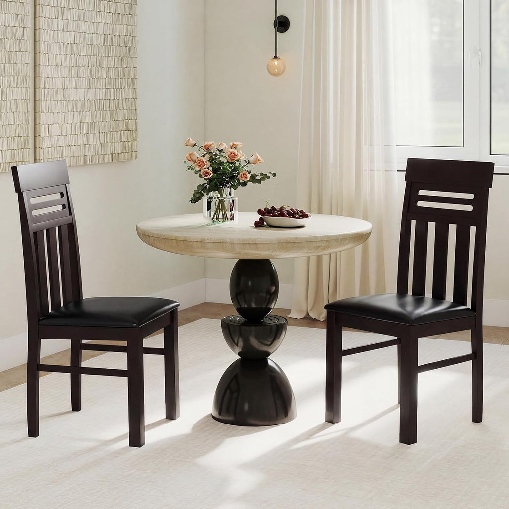 Giantex Wooden Dining Chairs Set of 4, High Back Dining Room Chairs with Padded Seat & Rubber Wood Frame, PU Leather Farmhouse Side Chairs for Kitchen Living Room