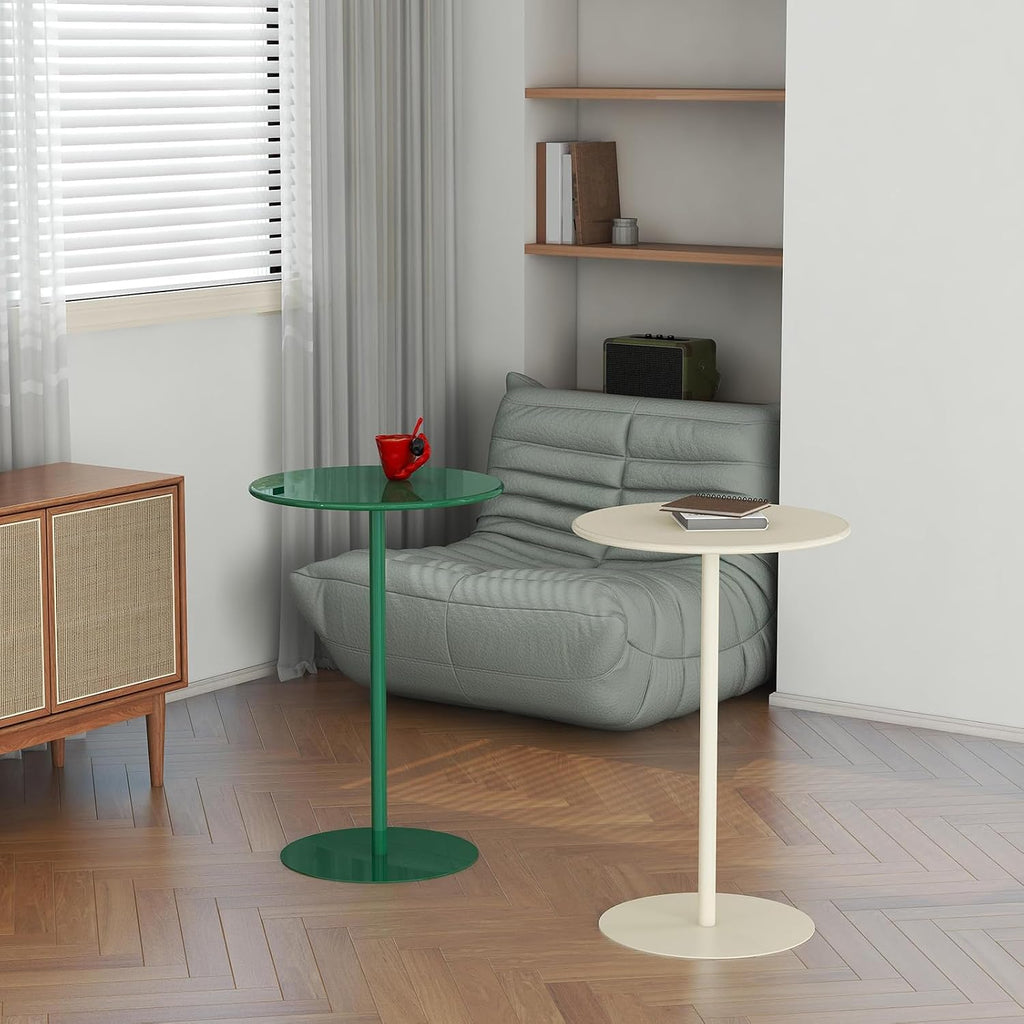 Multifunctional Round Metal End Table, Minimalist Solid Color Large Base Coffee Table Cocktail Table Tray Table for Living Room Sofa Balcony Bedroom Garden Lounge(48x72cm, Cream)