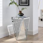 Crystal Mirrored Side Table, Living Room Side Table Sofa Couch Side Tables, Mid Century Modern End Table Accent Table, Small End Table Bedside Tables Mirrored Nightstand for Bedroom Corner