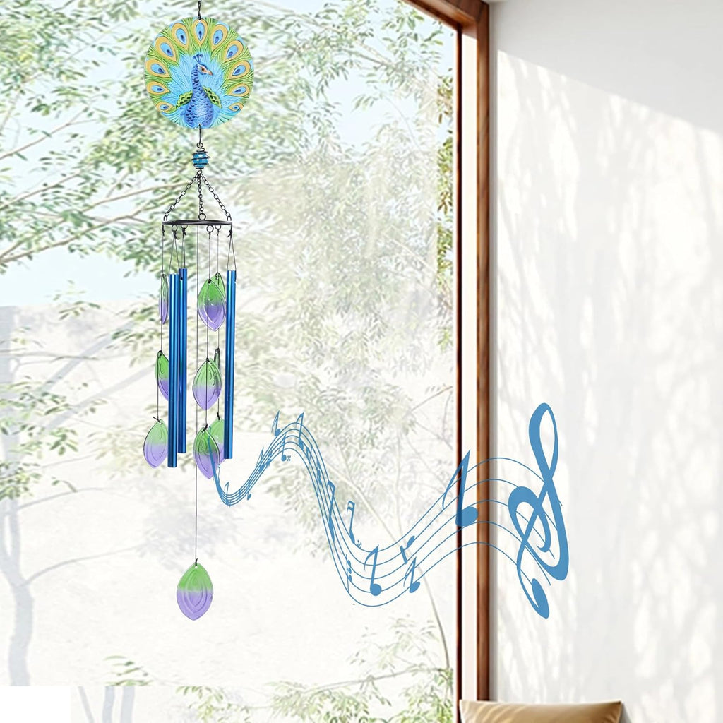 MUMTOP Wind Chimes for Outside-Glass Peacock Wind Chime - Deep Tone Windchimes Outdoors Unique for Patio,Garden,Yard,Home,Tree Decor