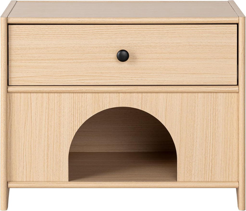Furniture of America Cole Mid-Century Modern 22-Inch Rectangular Side Table with Drawer, Pet-Friendly Wooden Small Nightstand for Bedroom, Living Room, Home Office, Small Spaces, Natural