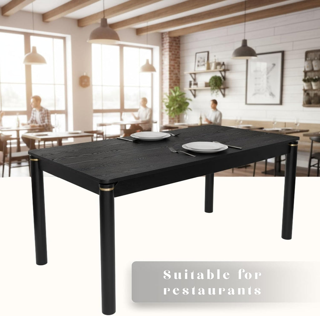 Hyfirm 63 Inch Black Solid Wood Dining Table for 4-6, Mid Century Modern Rectangular Dining Table with Gold Ring Decoration, Farmhouse Dinner Table for Dining Room Restaurant