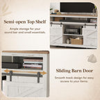 Lifewit Farmhouse TV Stand for up to 65" TV, Entertainment Center with Ajustable Shelves, Sliding Barn Door and Open Storage Spaces, TV Console for Living Room, Bedroom, Hold 300lbs, Rustic White