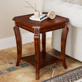 LEEMTORIG Solid Wood End Table for Living Room, 2-Tier Square Cherry Wood Nightstand, Mid Century Queen Anne Style Antique Side Table, 19.7" D x 19.7" W x 23.8" H, Cherry Walnut CJZ-A1168-WD