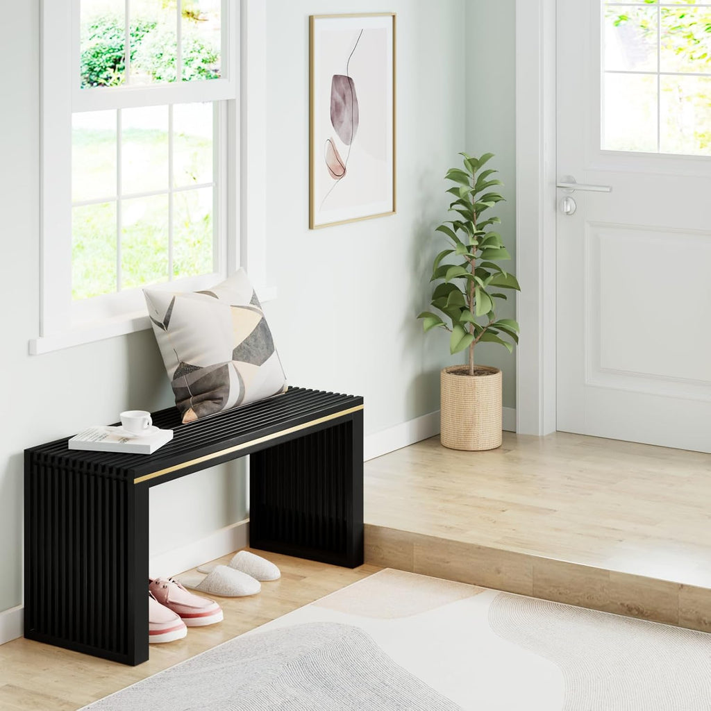 APRTAT Bamboo Dining Bench Indoor Long Entryway Shoe Rack Benchs,Outdoor Modern Wood Benches 35 Inch Bamboo Bench for Living Room Hallway Bedroom Bathroom