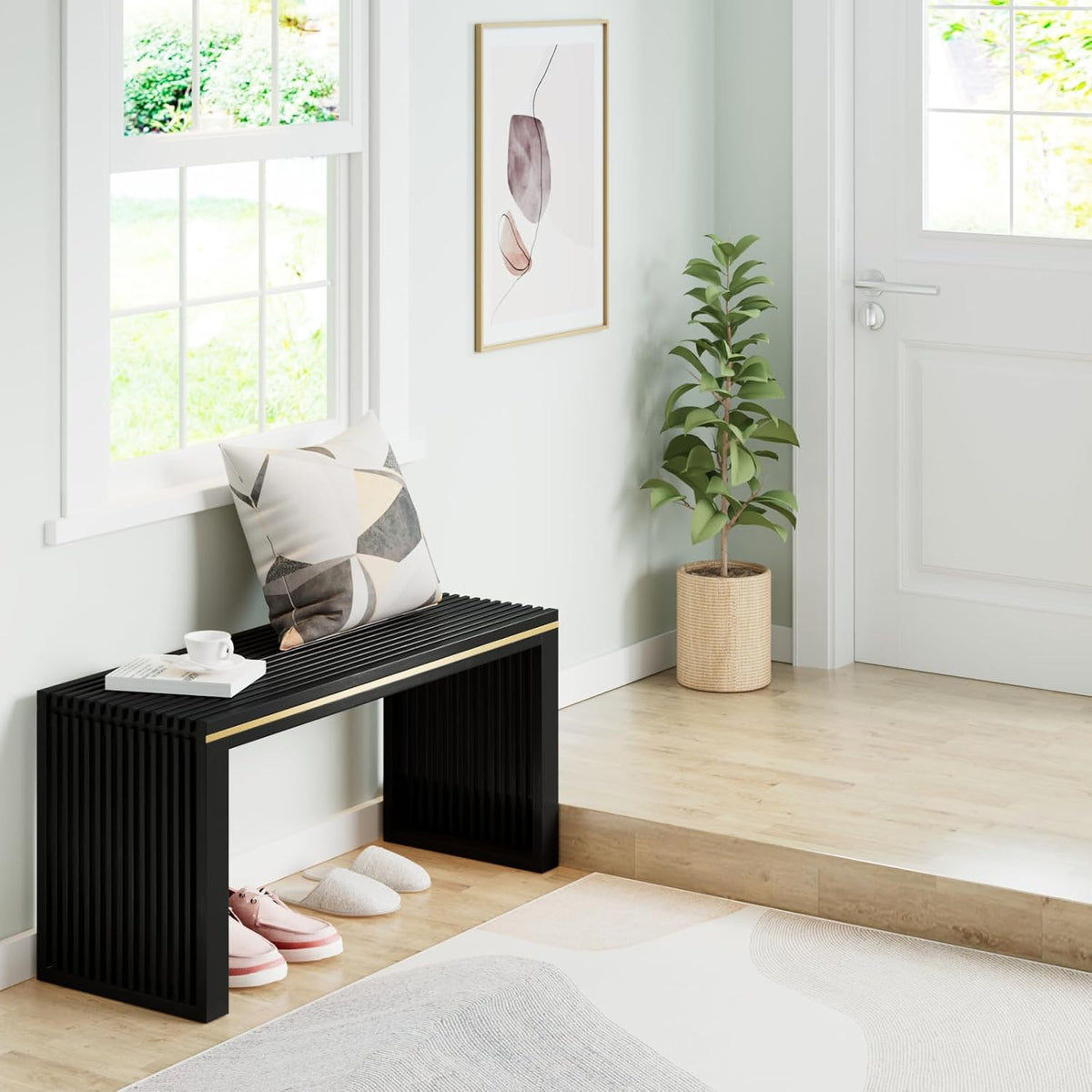 APRTAT Bamboo Dining Bench Indoor Long Entryway Shoe Rack Benchs,Outdoor Modern Wood Benches 35 Inch Bamboo Bench for Living Room Hallway Bedroom Bathroom
