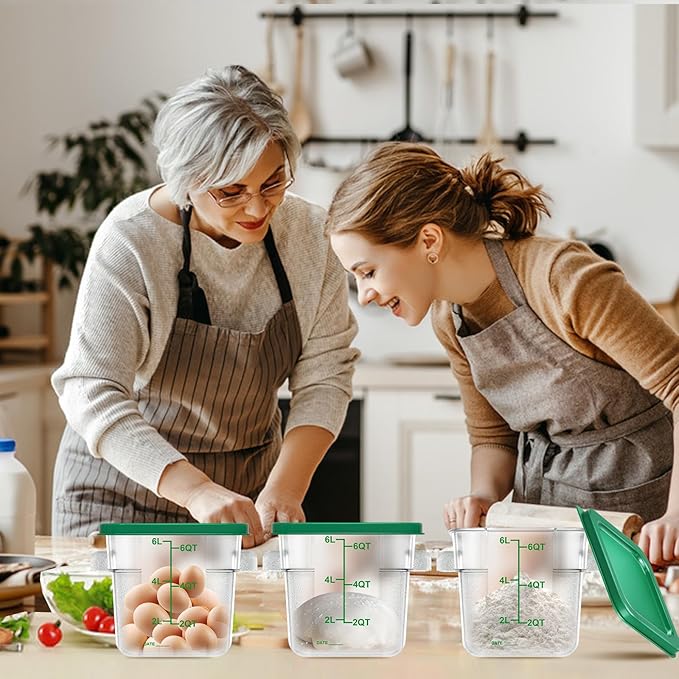 4 pcs 6qt Food Storage Containers with Lid, Square Clear Commercial Storage Containers with Handle and Scale for Food Storage in Home Kitchen & Dining (Green)