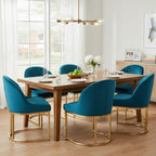 Hyfirm Modern Dining Chairs Set of 4, Velvet Teal Upholstered Kitchen Chairs with Gold Metal Legs, Padded Fabric Accent Chairs for Living Room, Dining Room, Cafe