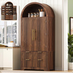 Tall Arched Kitchen Pantry Cabinet with Drawers, Mid Century Modern Fluted Storage Cupboard, Freestanding Wooden Hutch, Adjustable Shelves, Door Shelves for Dining Room Organization (Walnut)