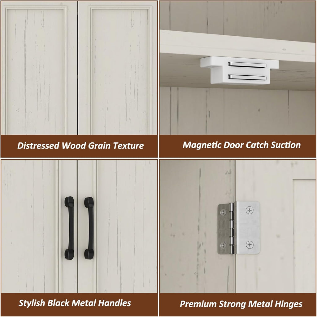 Function Home Farmhouse Kitchen Pantry Cabinet, 72" Tall Storage Cabinet with Doors and Adjustable Shelves, 6 Tier Freestanding Cupboard for Dining Room Living Room Bathroom, Antique White & Brown Top