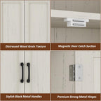 Function Home Farmhouse Kitchen Pantry Cabinet, 72" Tall Storage Cabinet with Doors and Adjustable Shelves, 6 Tier Freestanding Cupboard for Dining Room Living Room Bathroom, Antique White & Brown Top