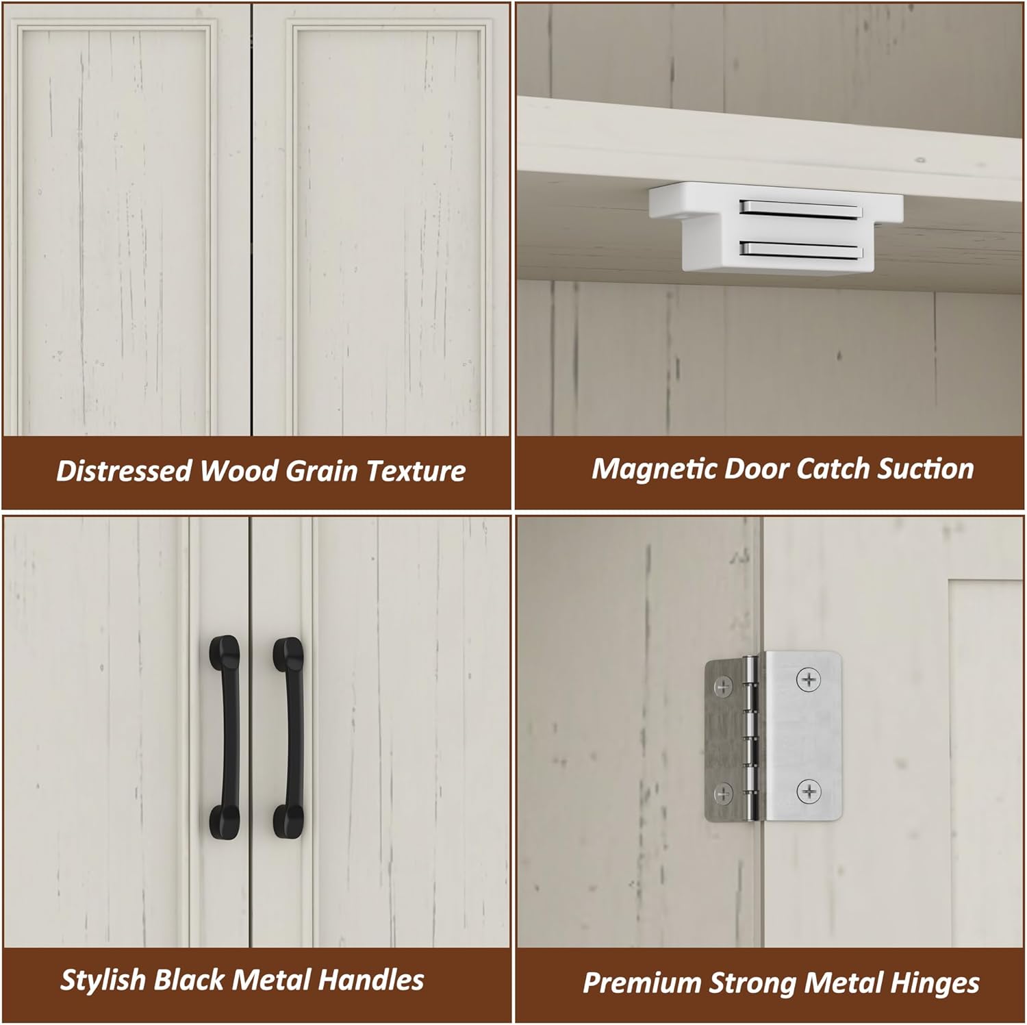 Function Home Farmhouse Kitchen Pantry Cabinet, 72" Tall Storage Cabinet with Doors and Adjustable Shelves, 6 Tier Freestanding Cupboard for Dining Room Living Room Bathroom, Antique White & Brown Top