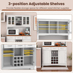 PETSITE Kitchen Pantry Storage Cabinet, Freestanding Microwave Cupboard with Tempered Glass Cabinet, Wine Rack, Adjustable Shelves, Buffet with Hutch for Living Room, Dining Room, White