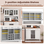 Moccha Kitchen Hutch with Storage, Farmhouse Buffet Cabinet Cupboard with Glass Doors, Drawers, Wine Rack, Adjustable Shelves, Pantry Storage Cabinet Sideboard for Living Room, Dining Room, White
