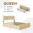 Brafab Natural Rattan Queen Bed Frame with Headboard, 4 Storage Drawers