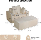 54"W Oversized Chaise Lounge Chair Indoor, Chaise Lounge Couch, Convertible Comfy Reading Chairs, Corduroy Sleeper Chair Couches for Living Room, Compression Sofa with Ottoman, Beige