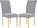 LOULENS Fabric Dining Chairs Set of 2, Modern Linen Upholstered Parson Chairs with Button Tufting and Solid Wood Legs for Kitchen & Dining Room, Light Gray