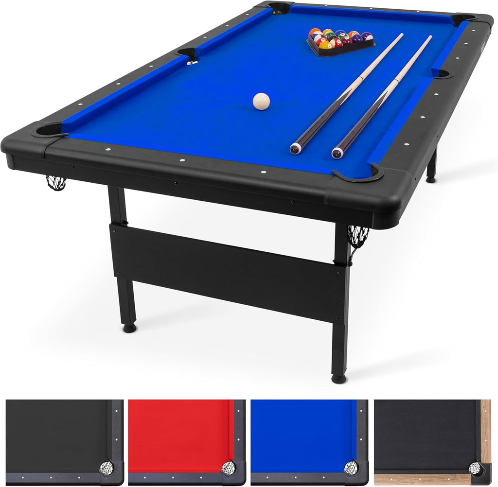 GoSports Billiards Game Table - Foldable Design, Includes Full Set of Pool Balls, 2 Cue Sticks, Chalk, and Felt Brush