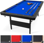 GoSports Billiards Game Table - Foldable Design, Includes Full Set of Pool Balls, 2 Cue Sticks, Chalk, and Felt Brush