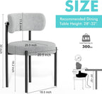 PatioPerk Boucle Dining Chairs Set of 6, Light Gray Mid Century Morden Chair with Curved Backrest, Round Upholstered Sherpa with Metal Legs, Suitable for Various Kitchen Styles