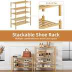 5 Tier Bamboo Shoe Rack Storage Organizer for Closet, Multifunctional Stackable Free Standing Shoe Shelf Organizer for Small Space,Entryway,Hallway,Bathroom 27"x11"x32"(Natural, 5 Tier)