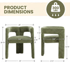 VESCASA Modern Barrel Dining Chairs Set of 2 with Open Back, Chenille Upholstered Accent Kitchen Armchairs with Wood Legs for Dining Room Reception Small Space, Green