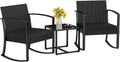 Homall Patio Furniture Set 3 Piece Resin Outdoor Bistro Set Rocking Patio Chairs with Cushions and Table for Porch, Poolside, Balcony and Yard (Black) | Patio Furniture Set 3 Piece Rocking Patio Chairs with Cushions and Table for Porch, Poolside, Balcony